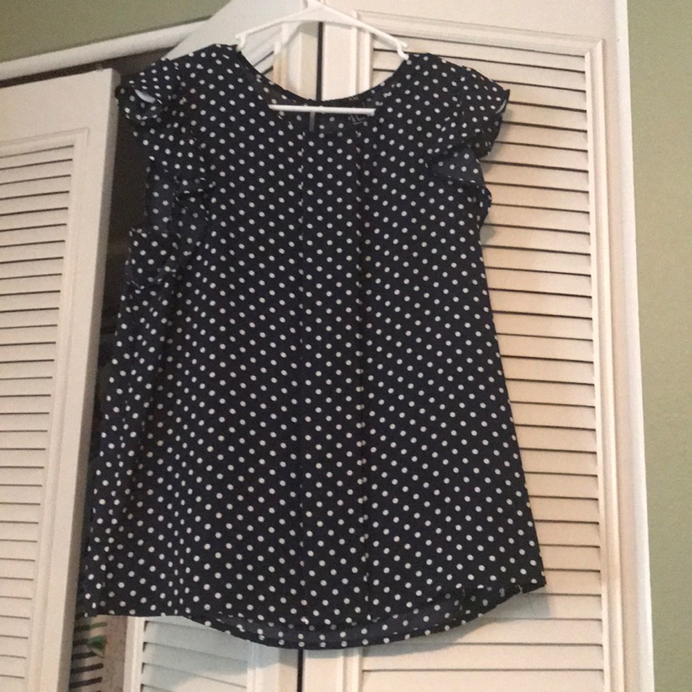 Navy blue & white polka dot blouse